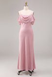 Pink Cold Shoulder Mermaid Bridesmaid Dress