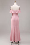 Pink Cold Shoulder Mermaid Bridesmaid Dress