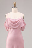 Pink Cold Shoulder Mermaid Bridesmaid Dress