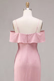 Pink Cold Shoulder Mermaid Bridesmaid Dress