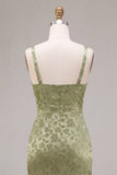 Sheath Light Green Floral Square Neck Midi Dress with Slit