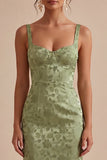 Sheath Light Green Floral Square Neck Midi Dress with Slit