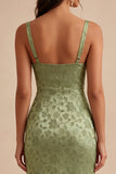 Sheath Light Green Floral Square Neck Midi Dress with Slit
