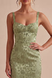 Sheath Light Green Floral Square Neck Midi Dress with Slit