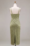 Sheath Light Green Floral Square Neck Midi Dress with Slit