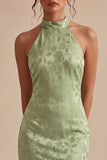 Light Green Halter Mermaid Floral Midi Dress
