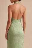 Light Green Halter Mermaid Floral Midi Dress
