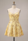 Yellow A Line Sequin Short Homecoming Dress