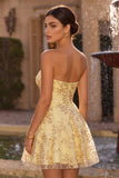 Strapless A Line Corset Sequin Yellow Homecoming Dress