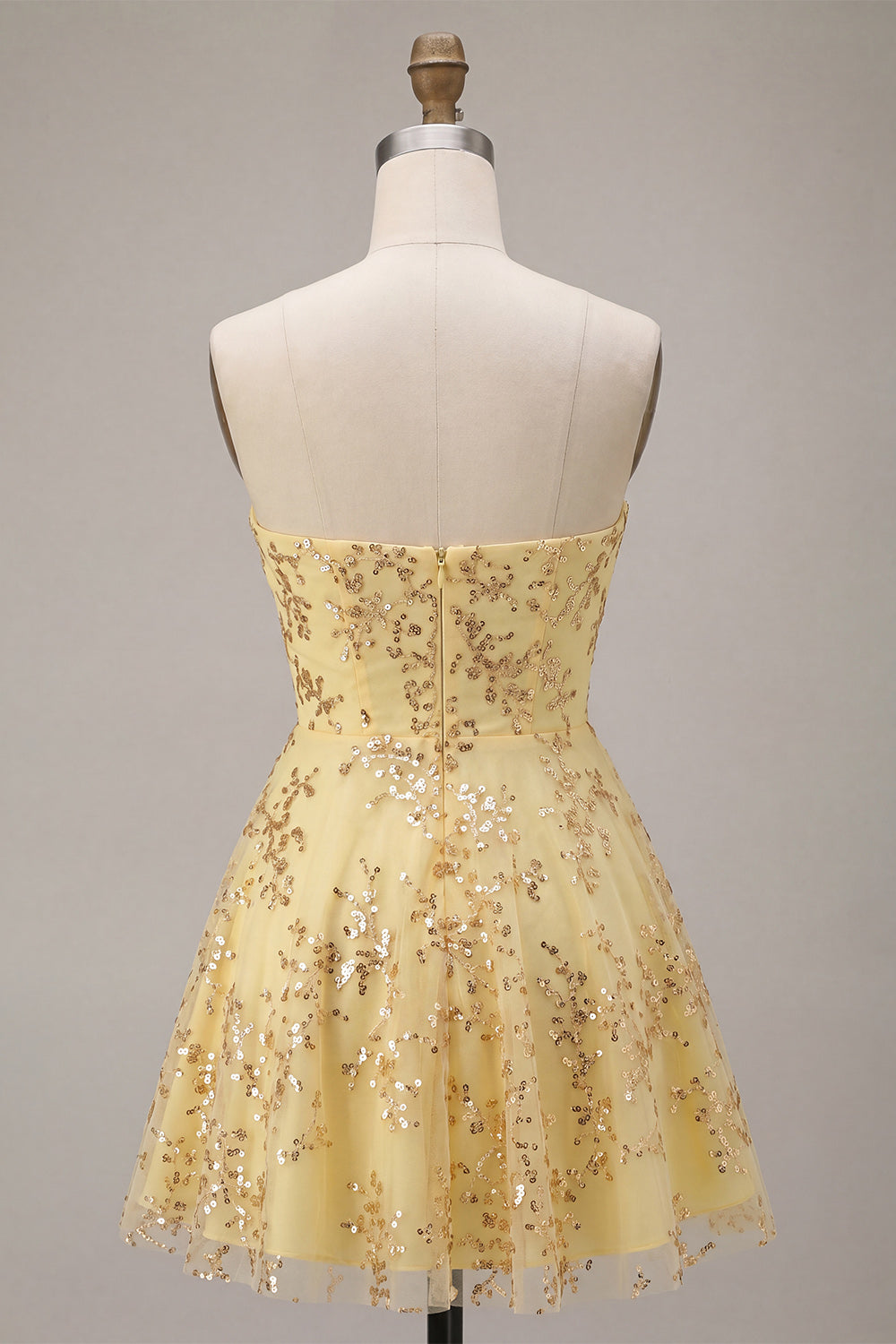 sparkly yellow homecoming dress Yellow Strapless Sequin Appliques Bodycon Homecoming Dress VK24050704 Vickidress