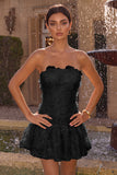 Pink Beaded A Line Strapless Short Homecoming Dress