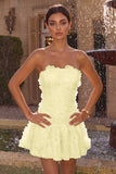 Pink Beaded A Line Strapless Short Homecoming Dress