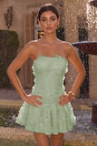Pink Beaded A Line Strapless Short Homecoming Dress