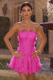 Pink Beaded A Line Strapless Short Homecoming Dress