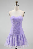 Pink Beaded A Line Strapless Short Homecoming Dress