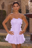 Pink Beaded A Line Strapless Short Homecoming Dress