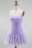 Pink Beaded A Line Strapless Short Homecoming Dress
