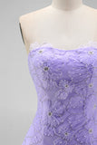 Pink Beaded A Line Strapless Short Homecoming Dress