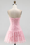 Pink Beaded A Line Strapless Short Homecoming Dress