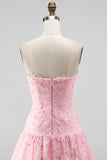 Pink Beaded A Line Strapless Short Homecoming Dress