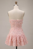 Pink Beaded A Line Strapless Short Homecoming Dress