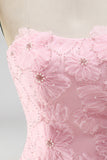 Pink Beaded A Line Strapless Short Homecoming Dress