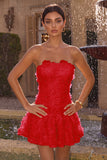 Pink Beaded A Line Strapless Short Homecoming Dress
