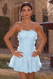 Pink Beaded A Line Strapless Short Homecoming Dress