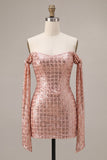 Sparkly Champagne Off the Shoulder Bodycon Homecoming Dress