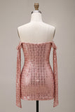Sparkly Champagne Off the Shoulder Bodycon Homecoming Dress