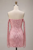 Sparkly Champagne Off the Shoulder Bodycon Homecoming Dress
