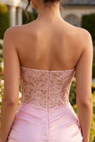 Strapless Pink Beaded Bodycon Corset Homecoming Dress