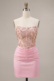 Strapless Pink Beaded Bodycon Corset Homecoming Dress