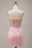 Strapless Pink Beaded Bodycon Corset Homecoming Dress