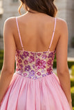 Pink Floral A Line Sequin Short Homecoming Dress