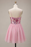 Pink Floral A Line Sequin Short Homecoming Dress
