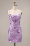 Purple Sequin Bodycon Corset Short Homecoming Dress