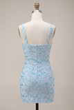 Bodycon Sky Blue Sequin Short Homecoming Dress with Slit