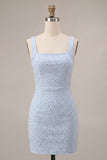 Sky Blue Beaded Square Neck Bodycon Homecoming Dress