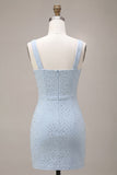Sky Blue Beaded Square Neck Bodycon Homecoming Dress