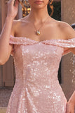 Sparkly Pink Off the Shoulder A Line Homecoming Dress