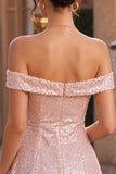 Sparkly Pink Off the Shoulder A Line Homecoming Dress