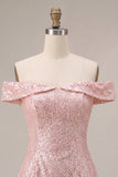 Sparkly Pink Off the Shoulder A Line Homecoming Dress