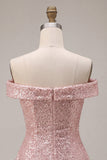 Sparkly Pink Off the Shoulder A Line Homecoming Dress