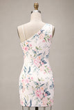 White Pink Flower Bodycon Sequin Homecoming Dress