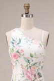 White Pink Flower Bodycon Sequin Homecoming Dress
