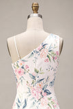 White Pink Flower Bodycon Sequin Homecoming Dress