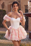 White and Pink A Line 3D Flower Off the Shoulder Corset Homecoming Dress