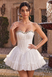 Sweetheart White Lace A Line Corset Short Homecoming Dress