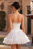 Sweetheart White Lace A Line Corset Short Homecoming Dress